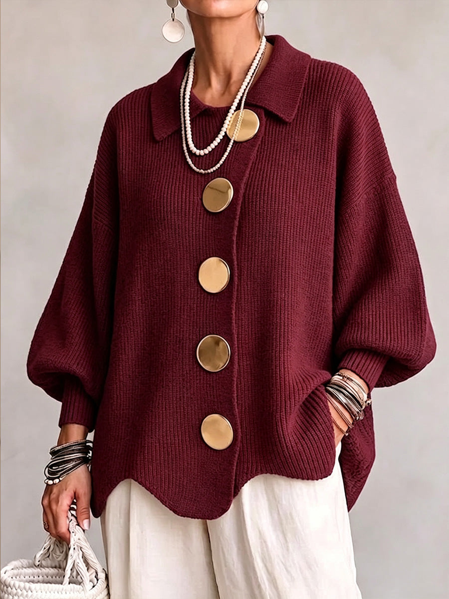 Tessa - Oversized Collared Knit Cardigan with Large Metal Buttons