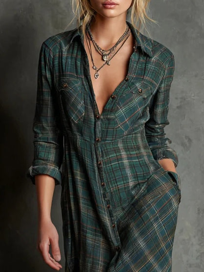 Elara | Plaid Maxi Shirt Dress