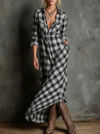 Elara | Plaid Maxi Shirt Dress