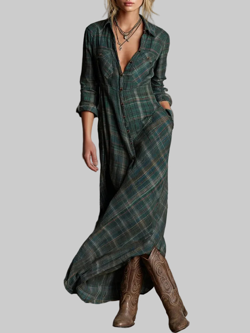 Elara | Plaid Maxi Shirt Dress
