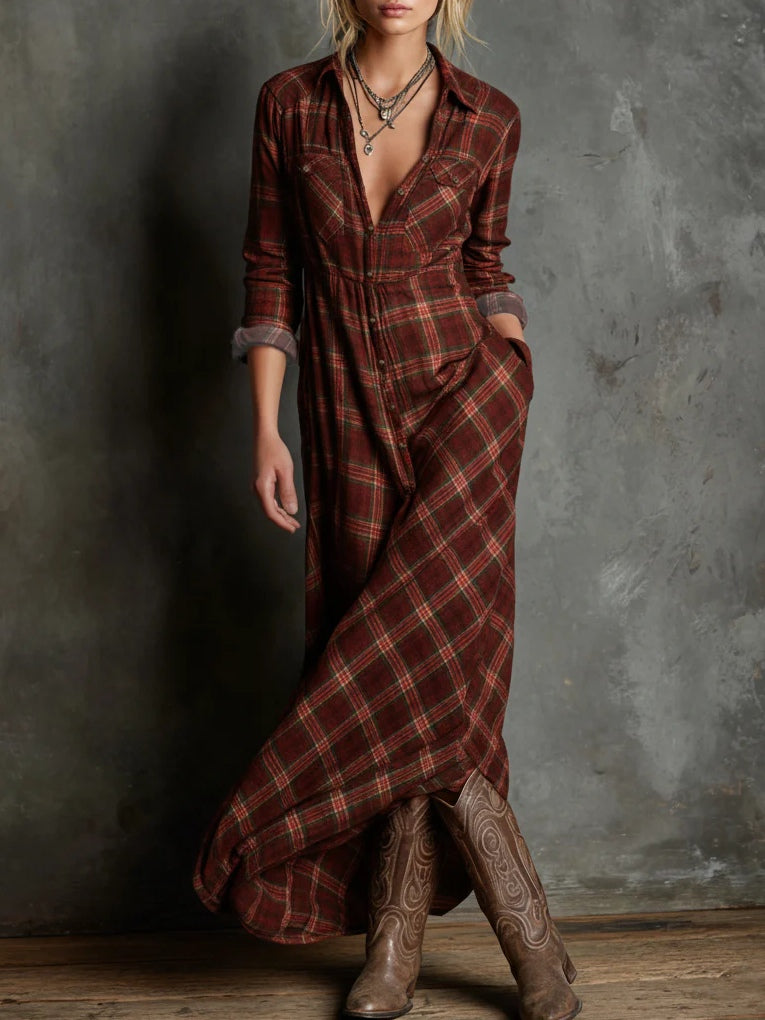 Elara | Plaid Maxi Shirt Dress