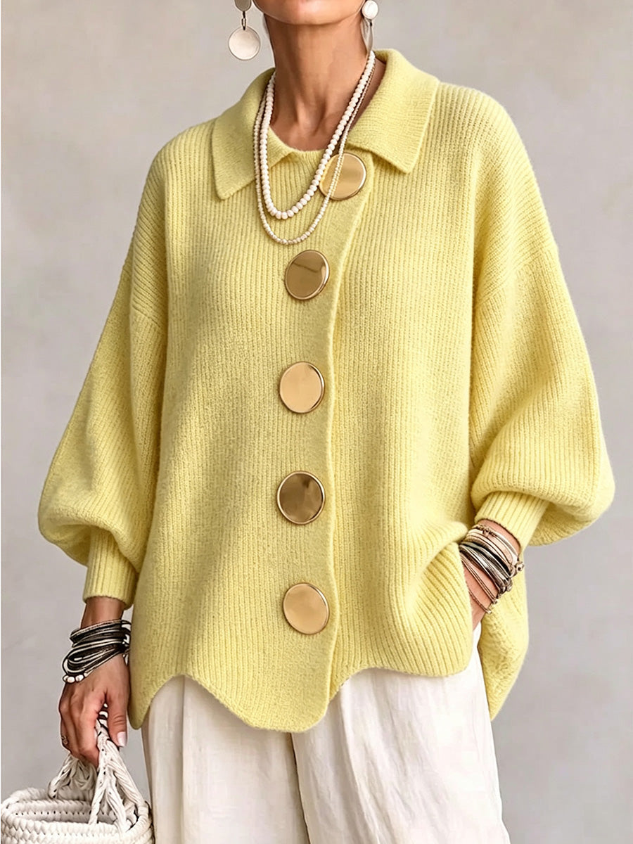Tessa - Oversized Collared Knit Cardigan with Large Metal Buttons