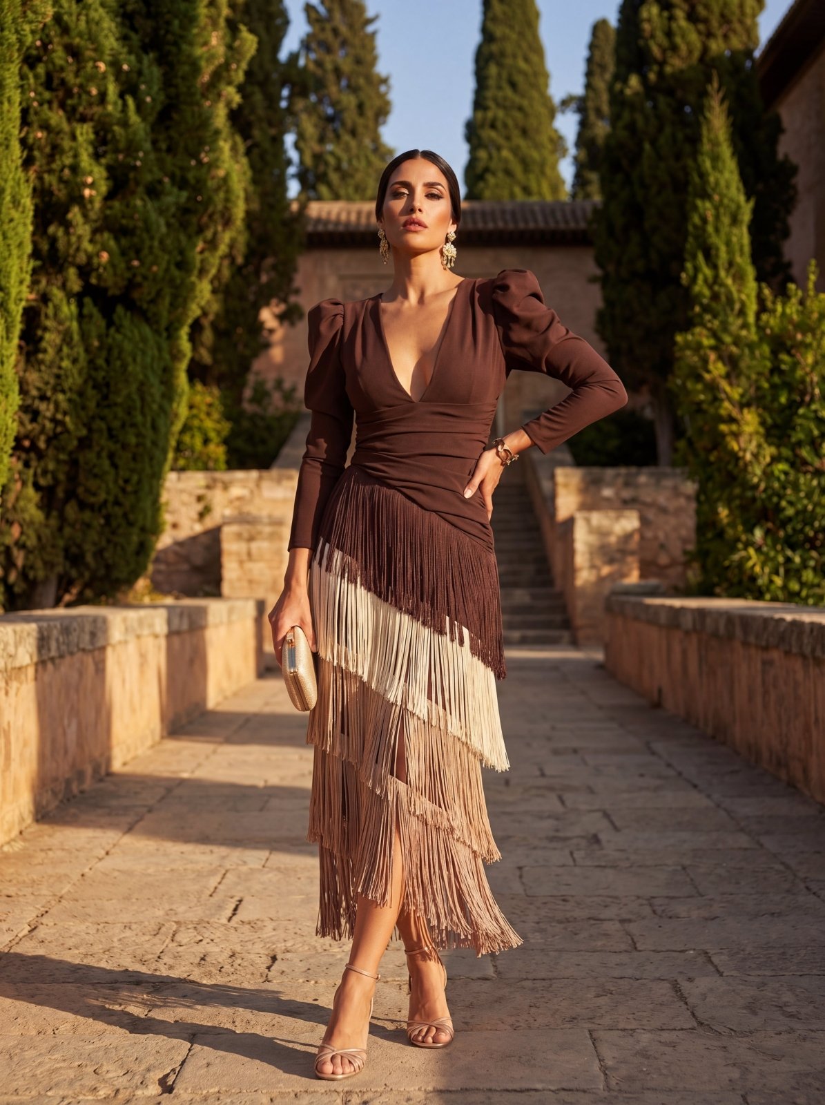 Dora | Draped Fringe Maxi Dress