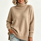 🧶 Relaxed Ribbed Fit, Easy Side-Slit Style | Women's Turtleneck Sweater